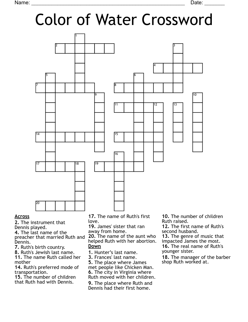 Color of Water Crossword