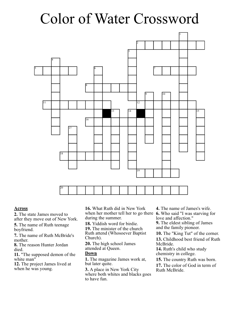 Color of Water Crossword