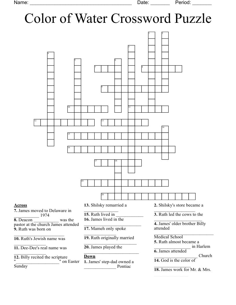 Color of Water Crossword Puzzle