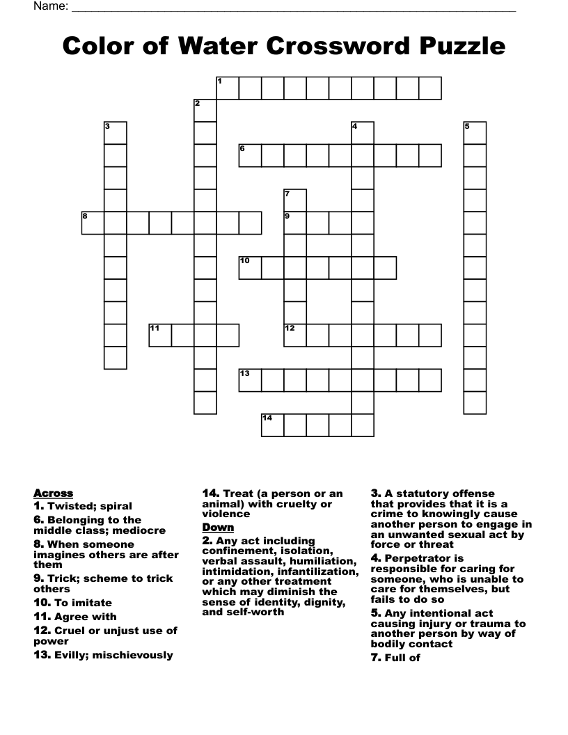 Color of Water Crossword Puzzle 