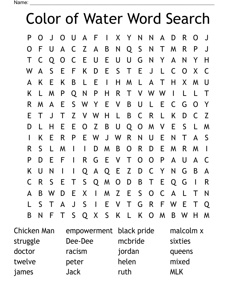 Color of Water Word Search