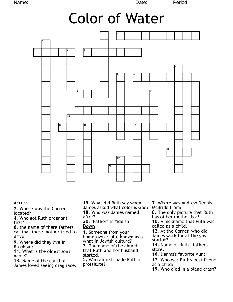Color of Water  Crossword