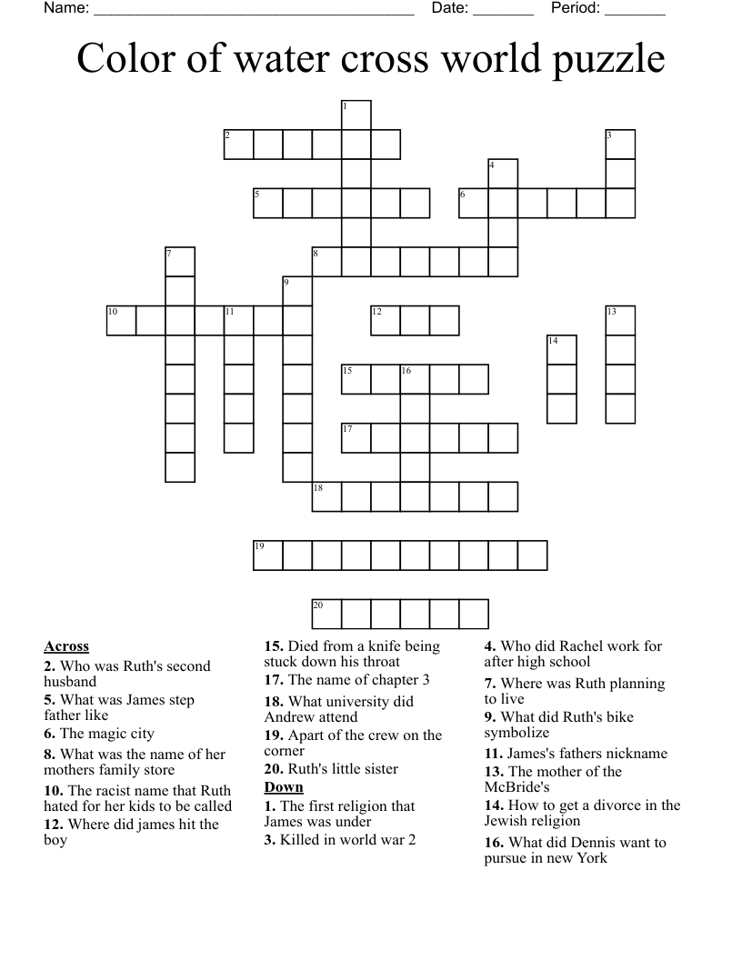 Color of water cross world puzzle Crossword