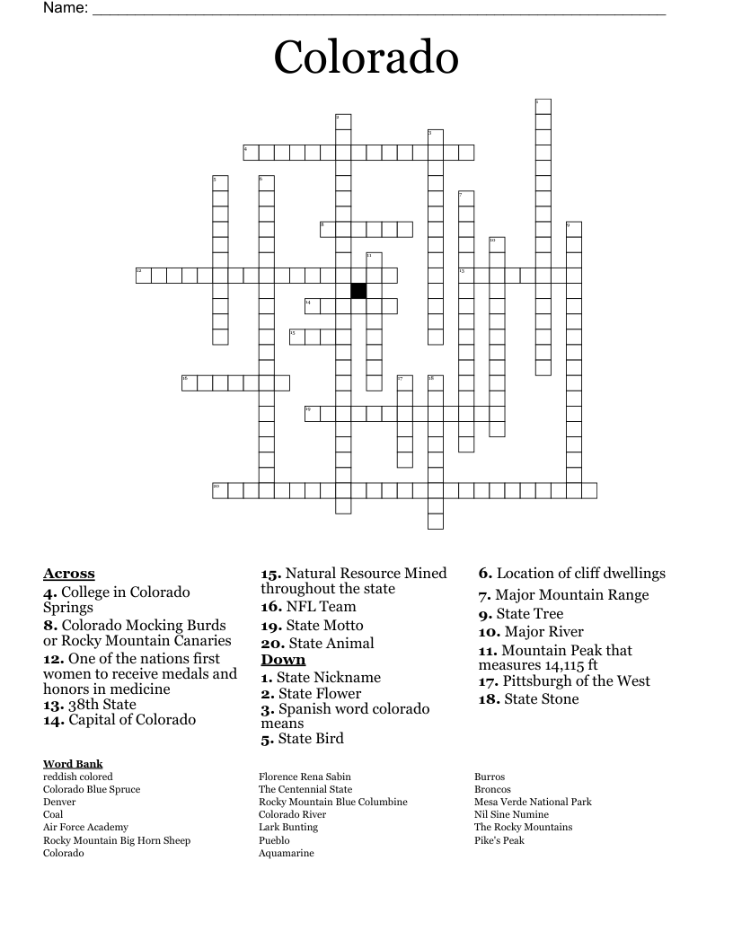 Colorado Crossword