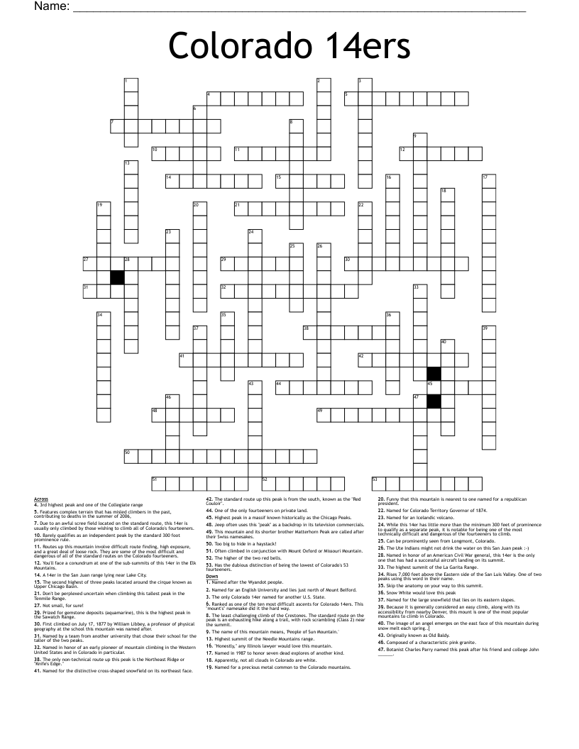 Colorado 14ers Crossword