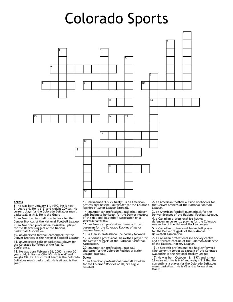 Colorado Sports Crossword