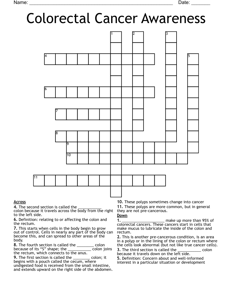 Colorectal Cancer Awareness  Crossword