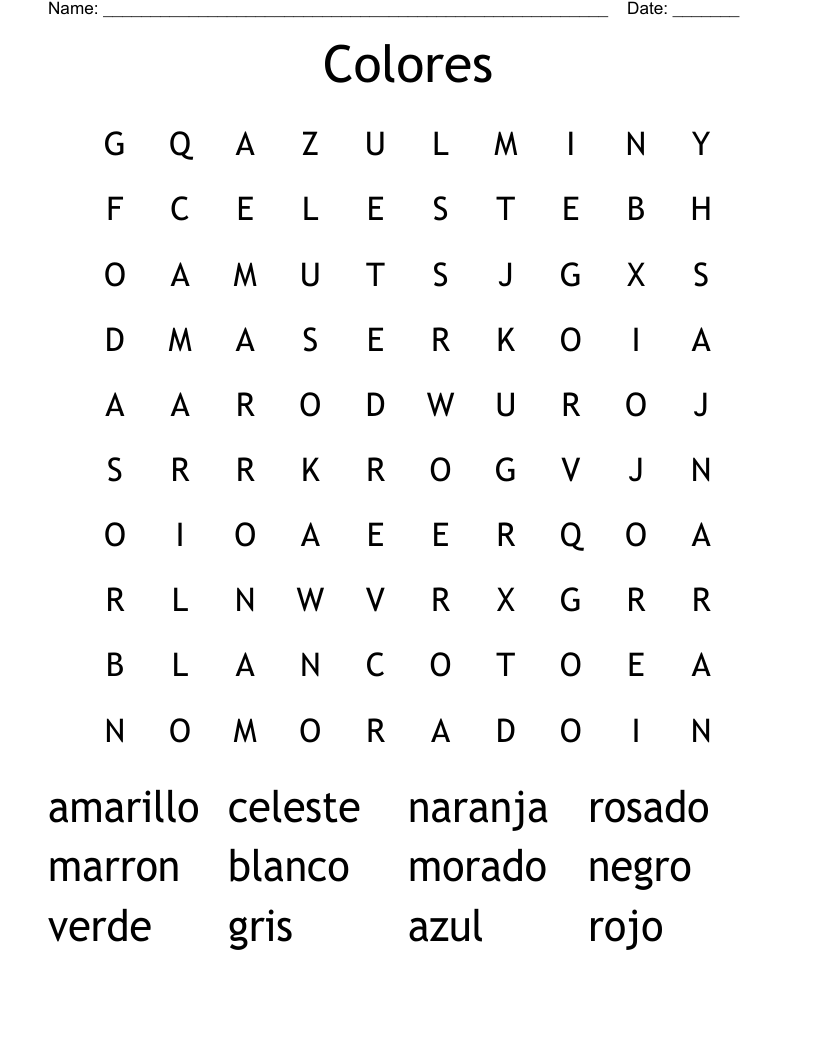 Colores Word Search