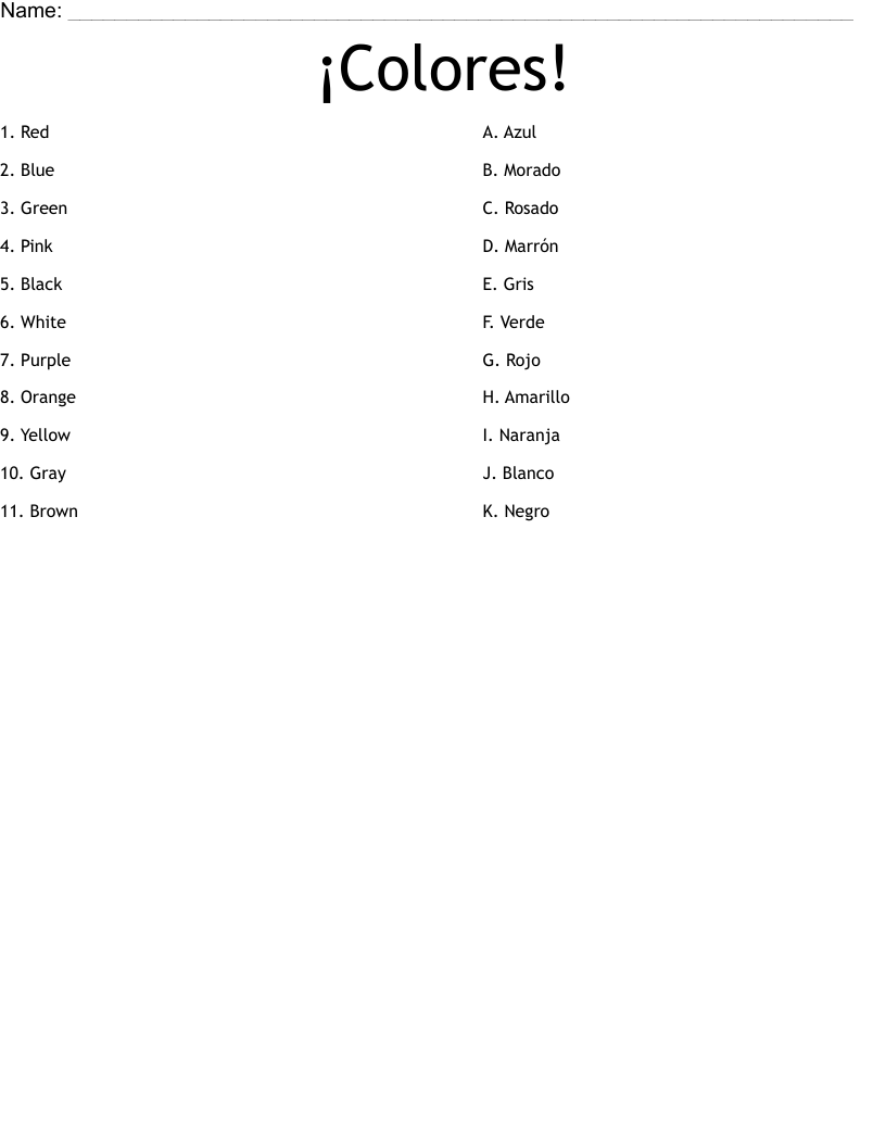 ¡Colores! Worksheet