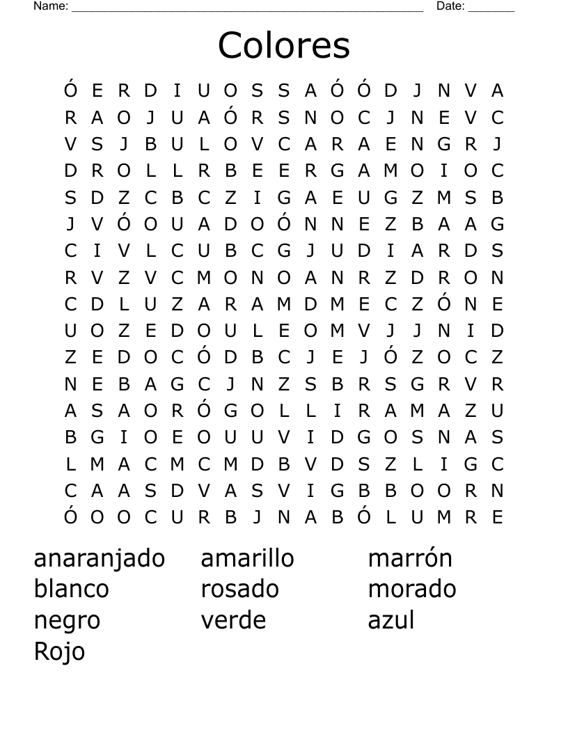 Colores  Word Search