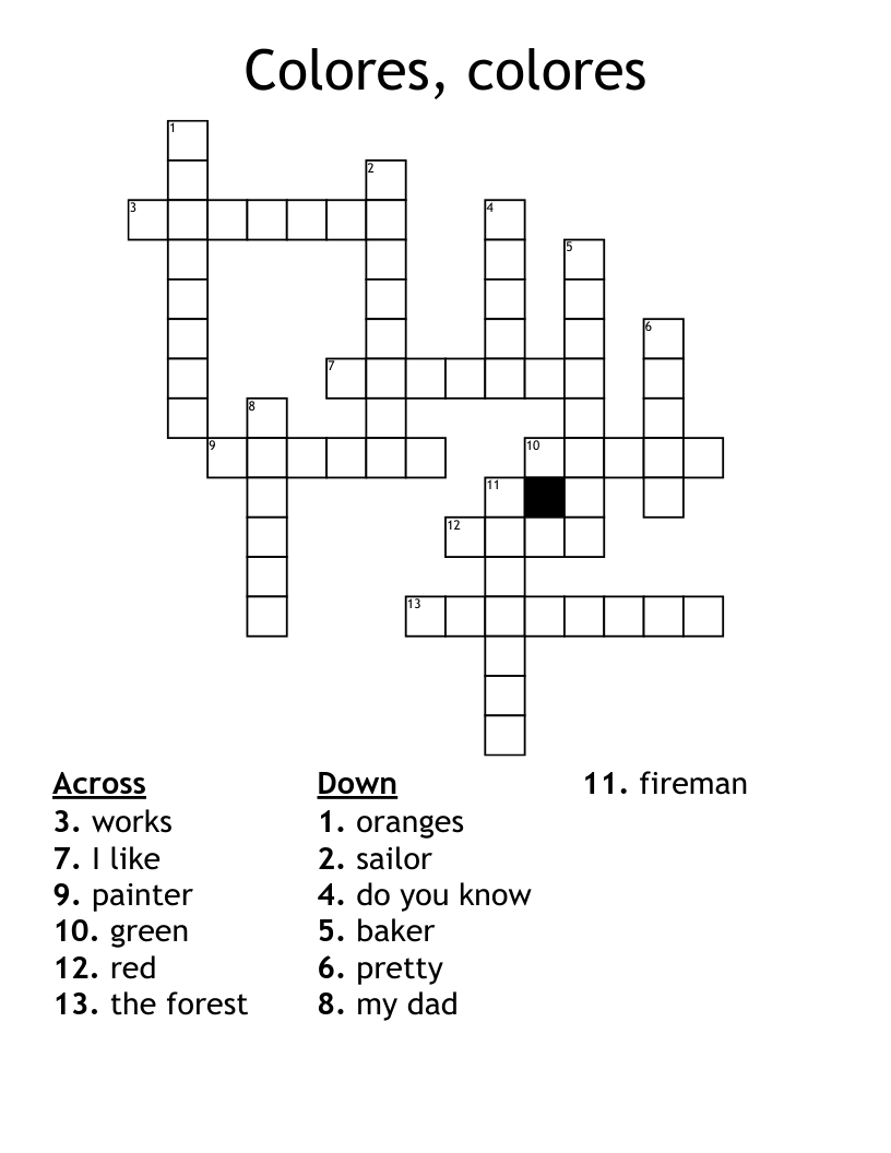 Colores, colores Crossword