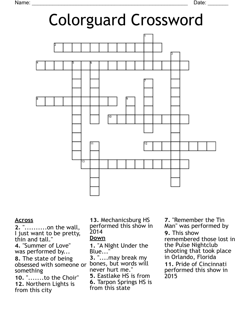 Colorguard Crossword