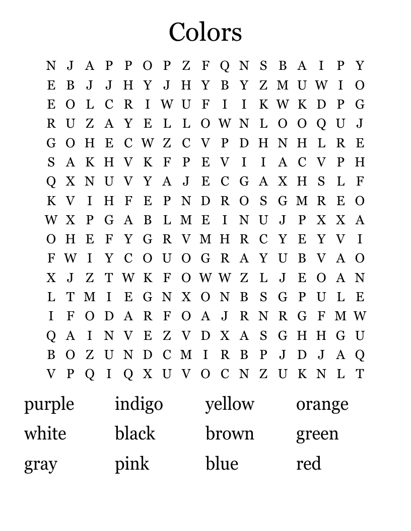 Colors Word Search