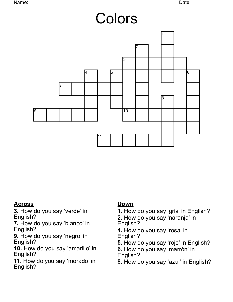 Colors Crossword