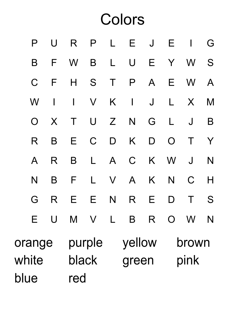 Colors Word Search