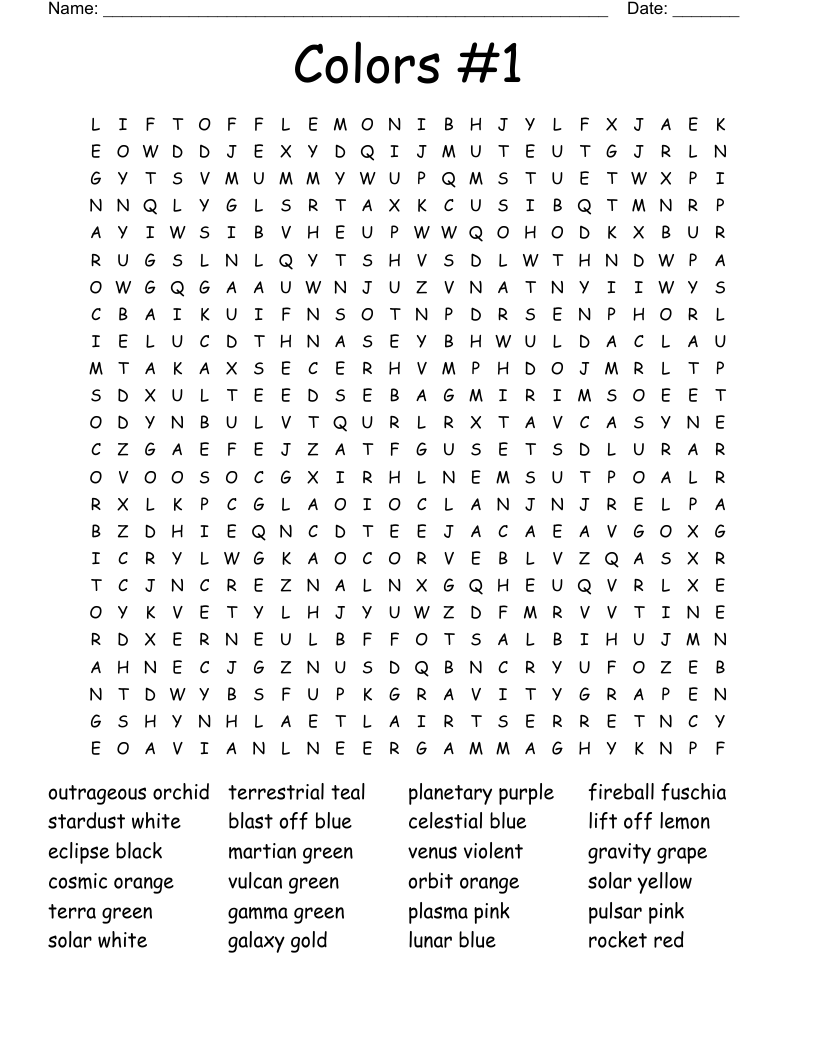 Colors #1 Word Search