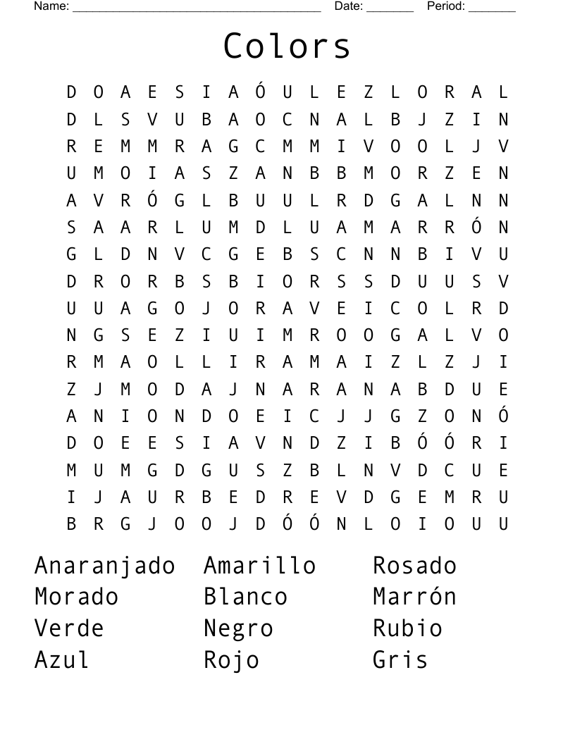 Colors Word Search