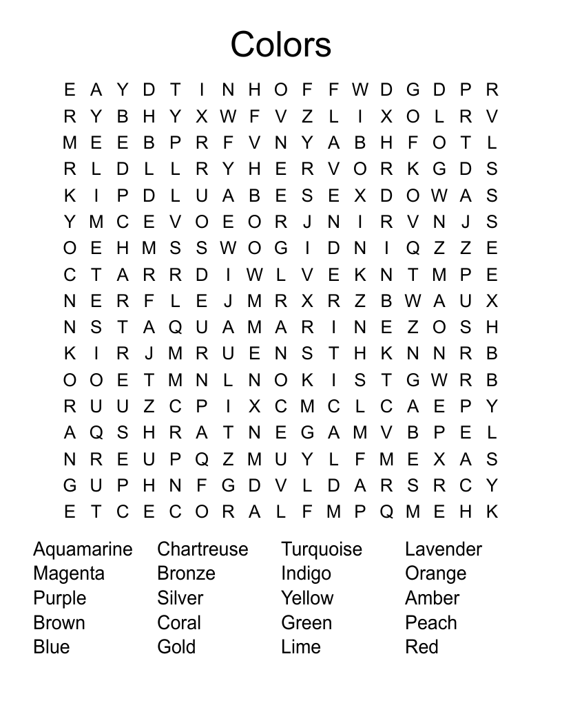 Colors Word Search
