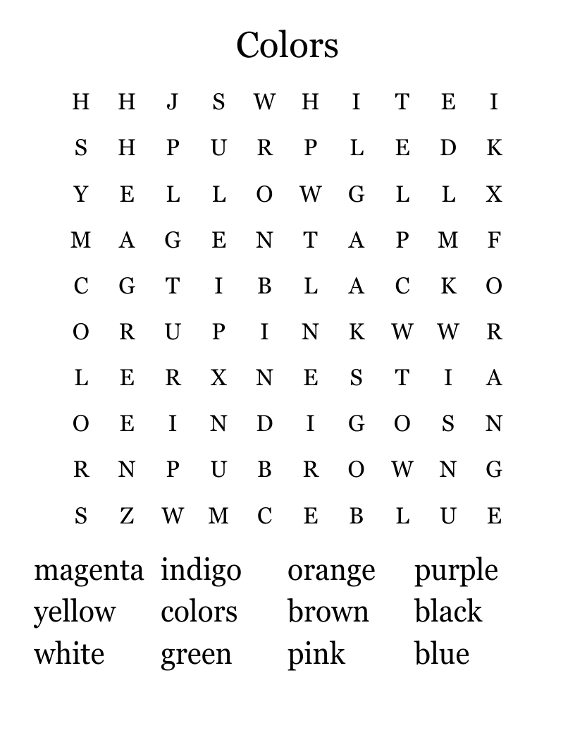 Colors Word Search