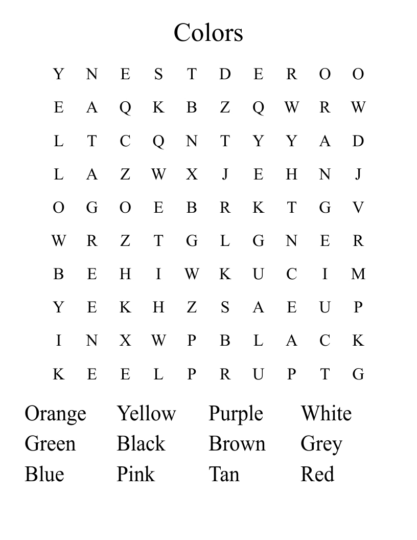 Colors  Word Search