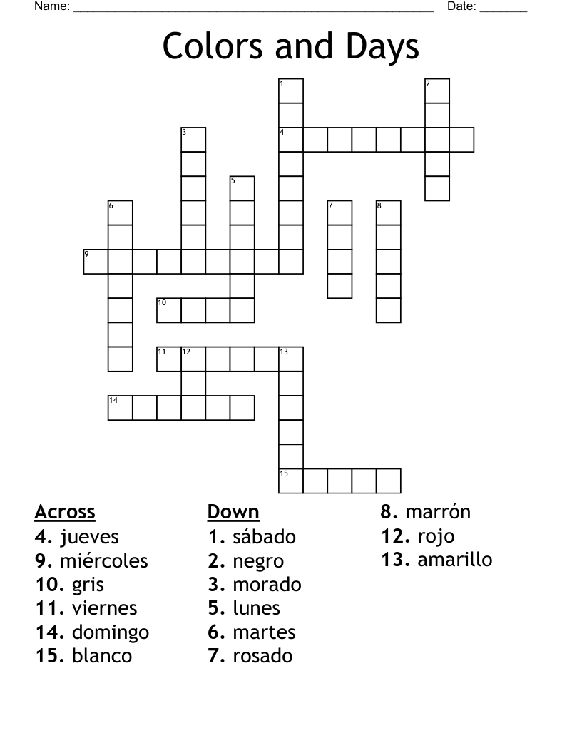 Colors and Days Crossword