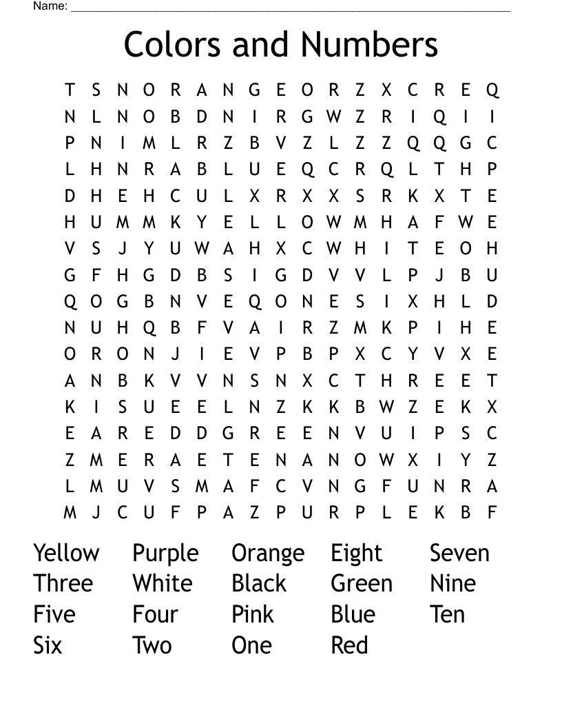 Colors and Numbers Word Search
