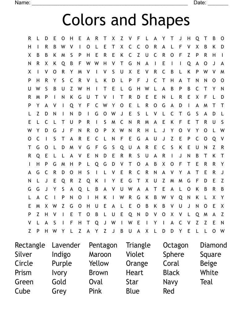 Colors and Shapes Word Search
