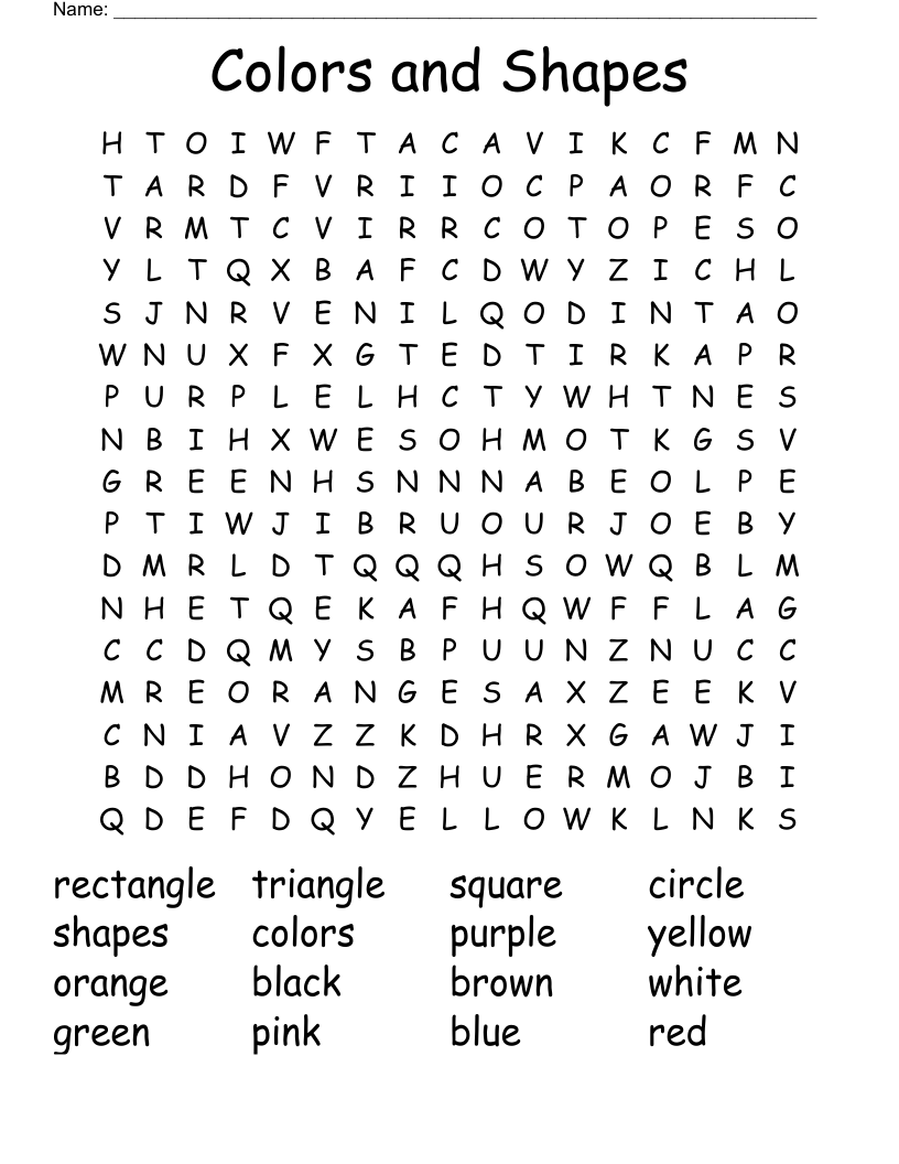 Colors and Shapes Word Search