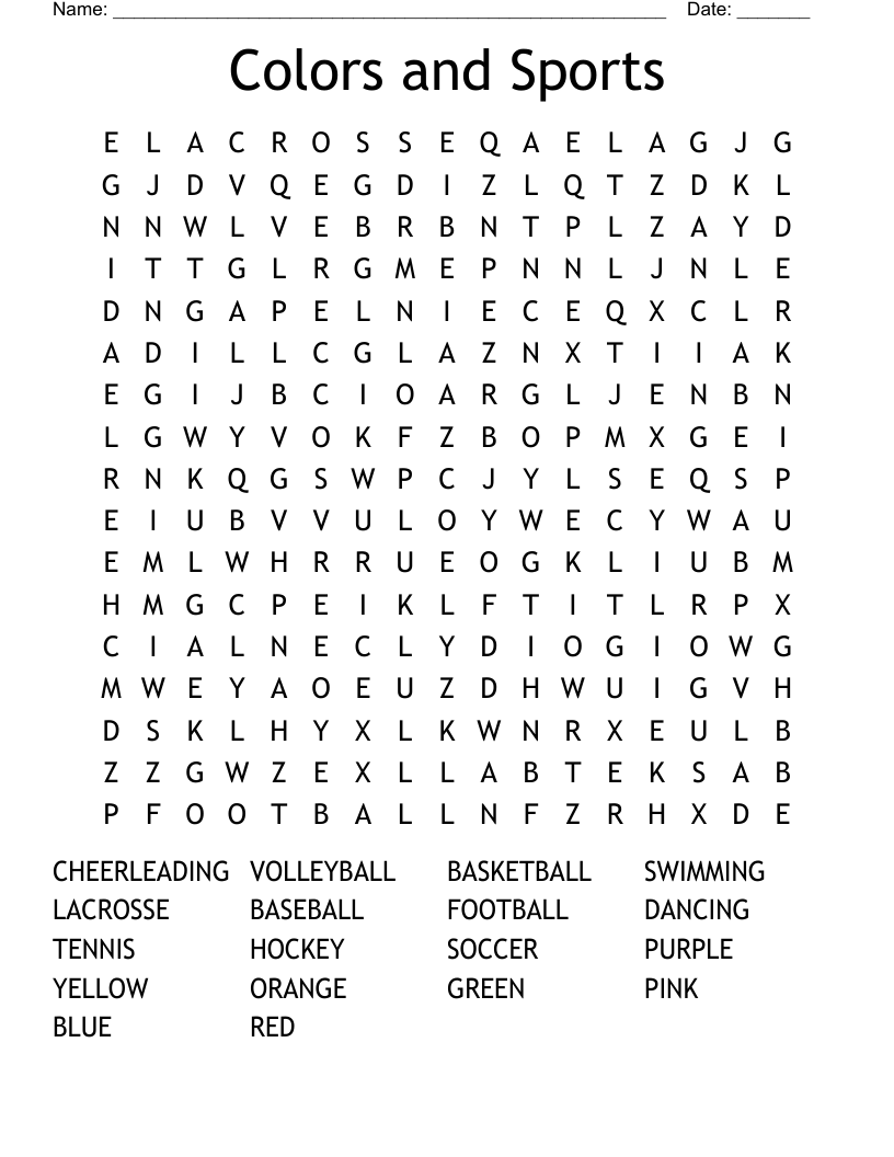 Colors and Sports Word Search