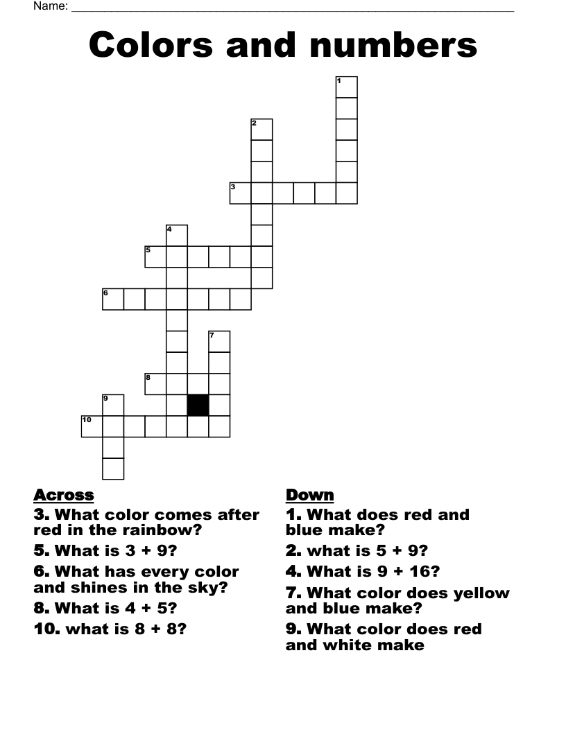 Colors and numbers Crossword