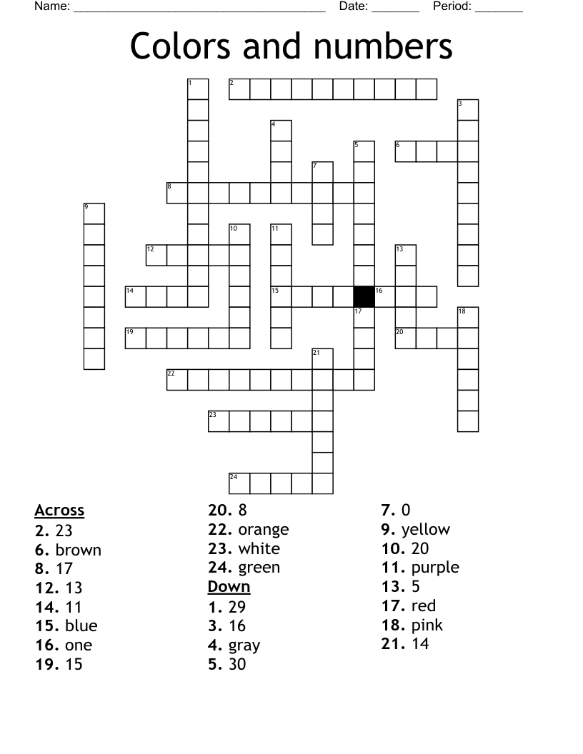 Colors and numbers Crossword