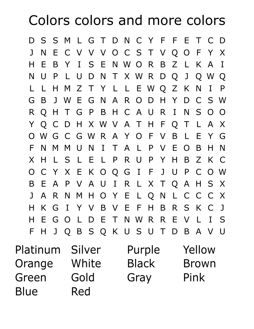 Colors colors and more colors  Word Search