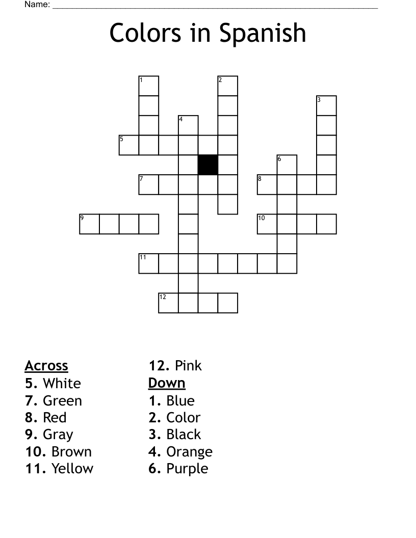 Colors in Spanish Crossword