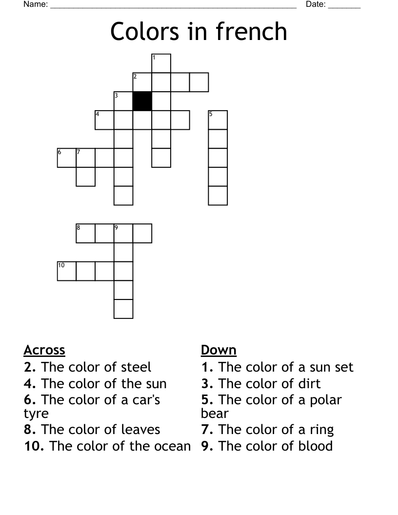 Colors in french Crossword