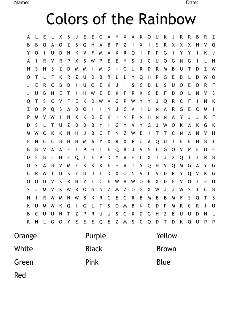 Colors of the Rainbow Word Search