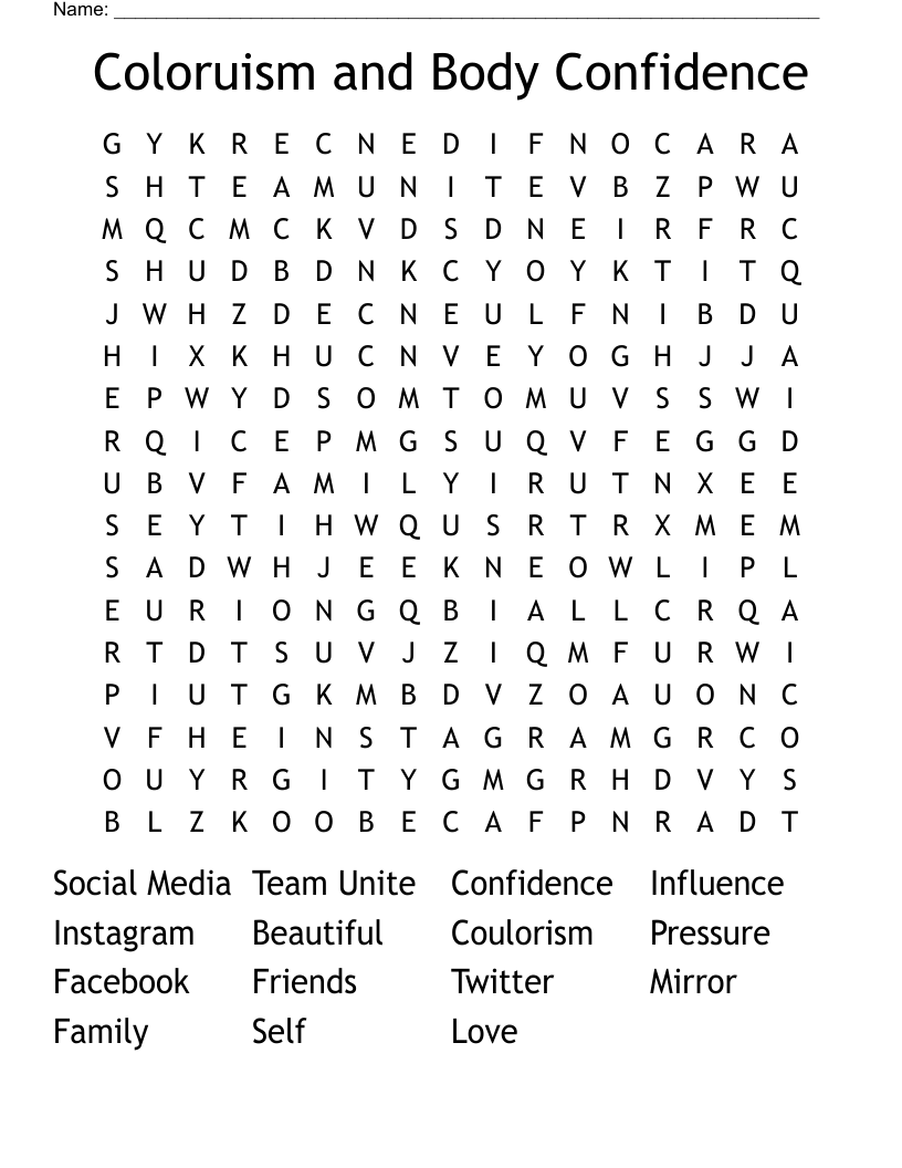 Coloruism and Body Confidence Word Search