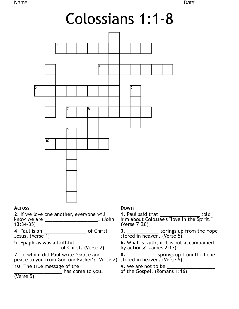 Colossians 1:1-8 Crossword