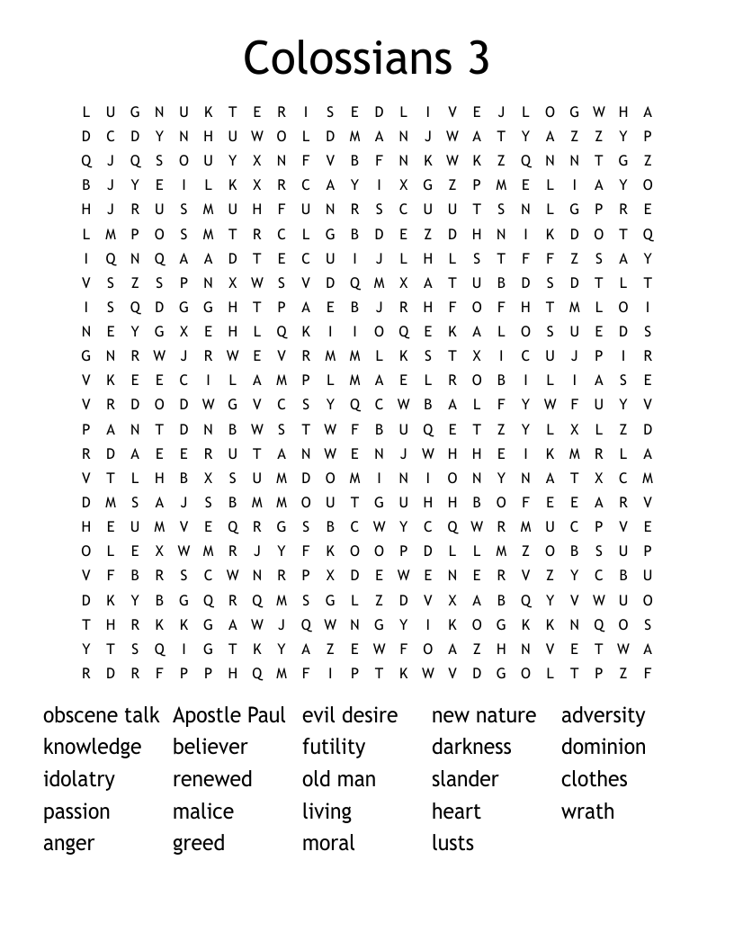 Colossians 3 Word Search