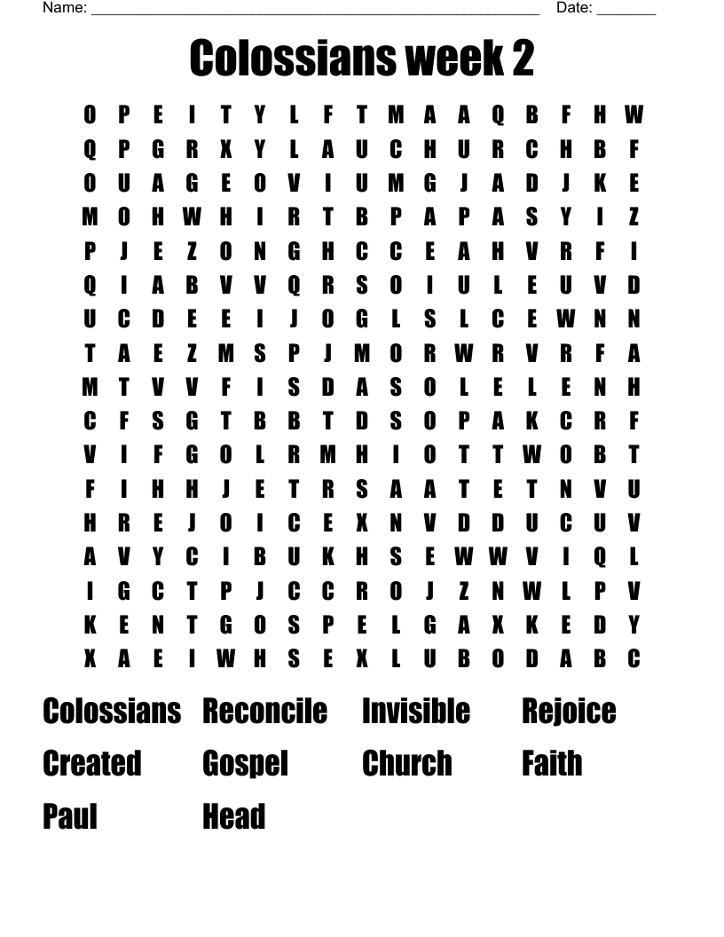 Colossians week 2 Word Search