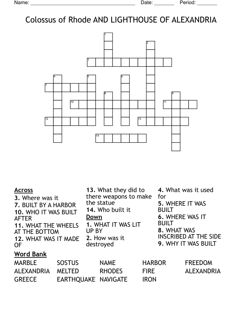 Colossus of Rhode AND LIGHTHOUSE OF ALEXANDRIA Crossword