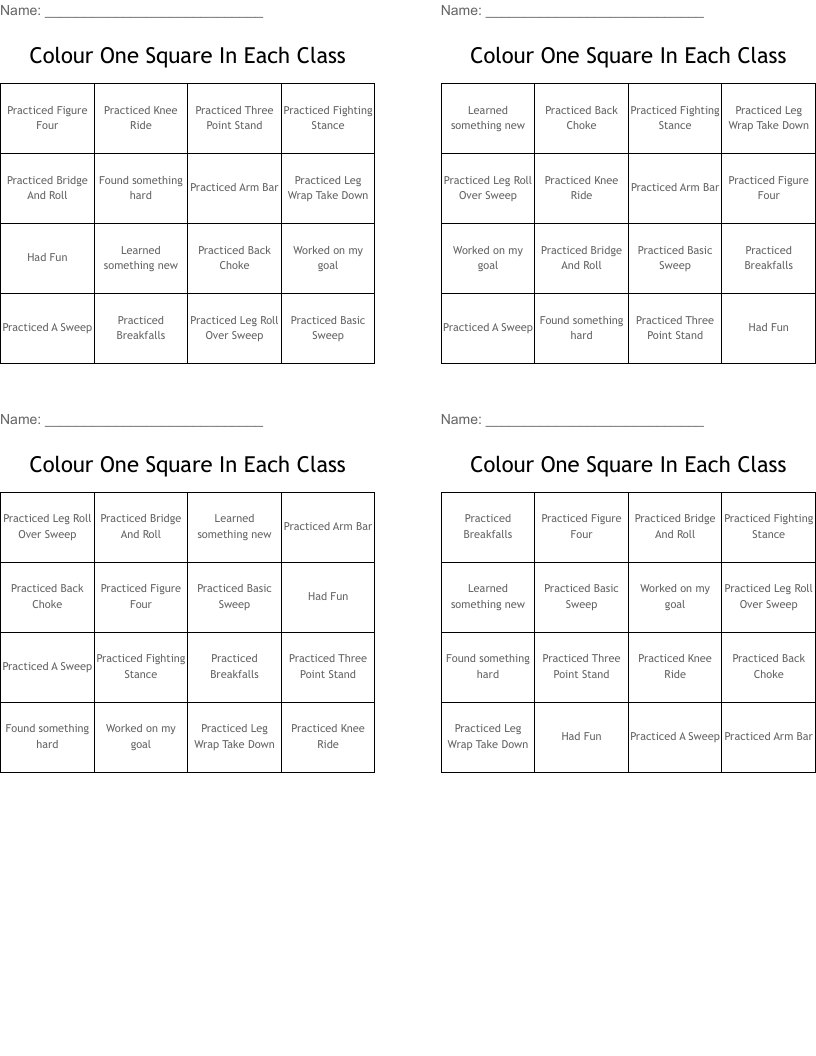Colour One Square In Each Class Bingo Cards