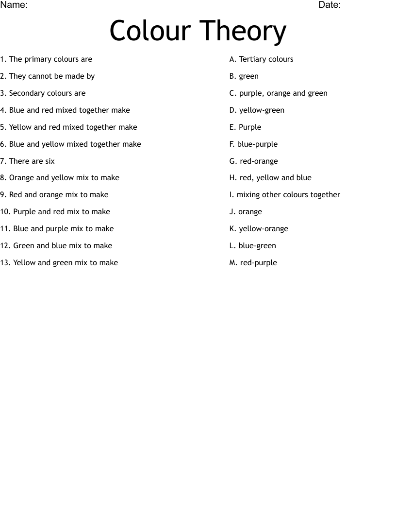 Colour Theory Worksheet