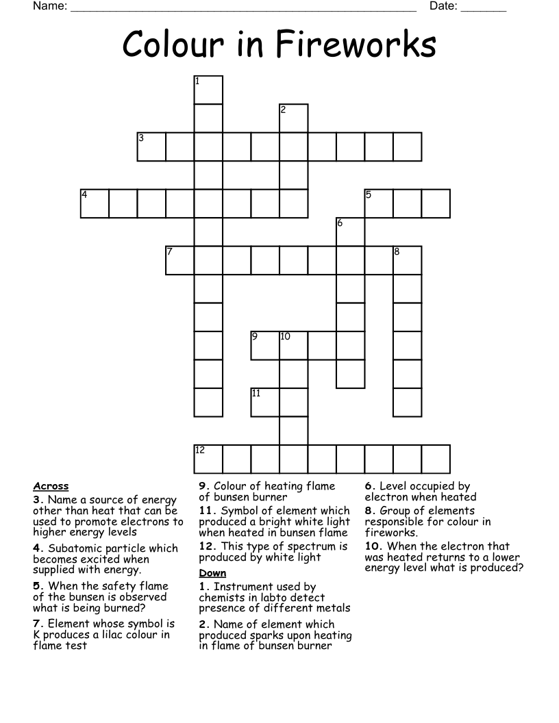 Colour in Fireworks Crossword