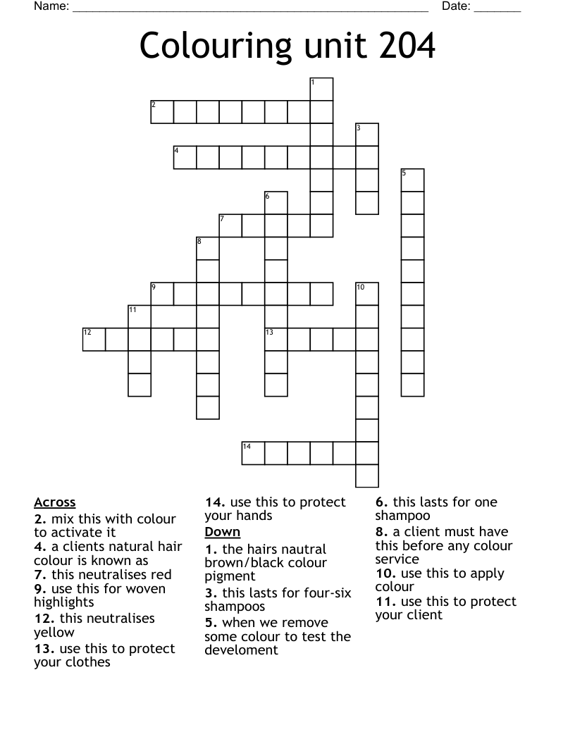 Colouring unit 204 Crossword