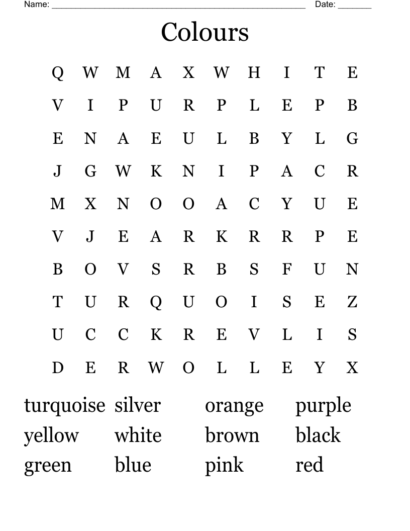 Colours Word Search