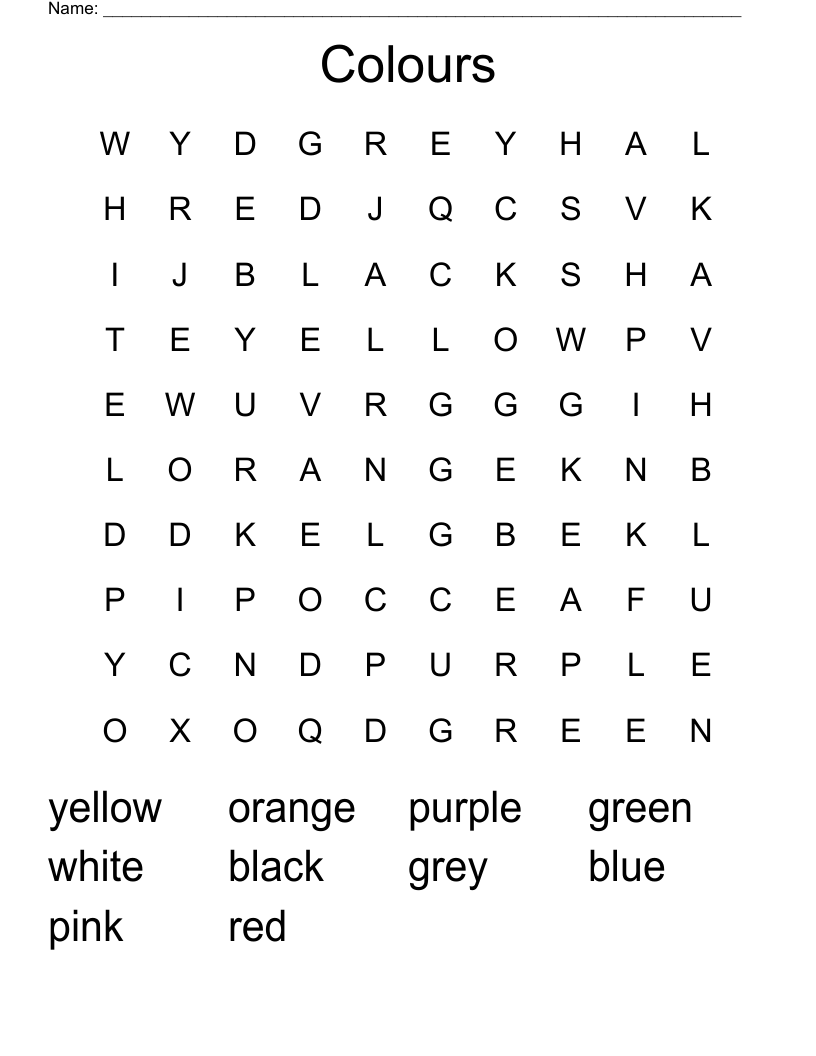 Colours Word Search