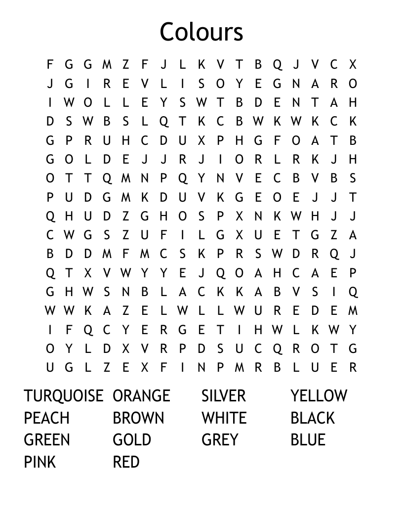 Colours Word Search