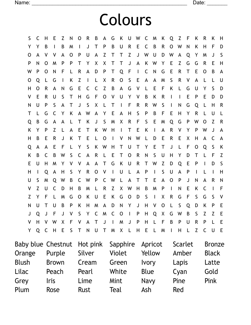 Colours Word Search