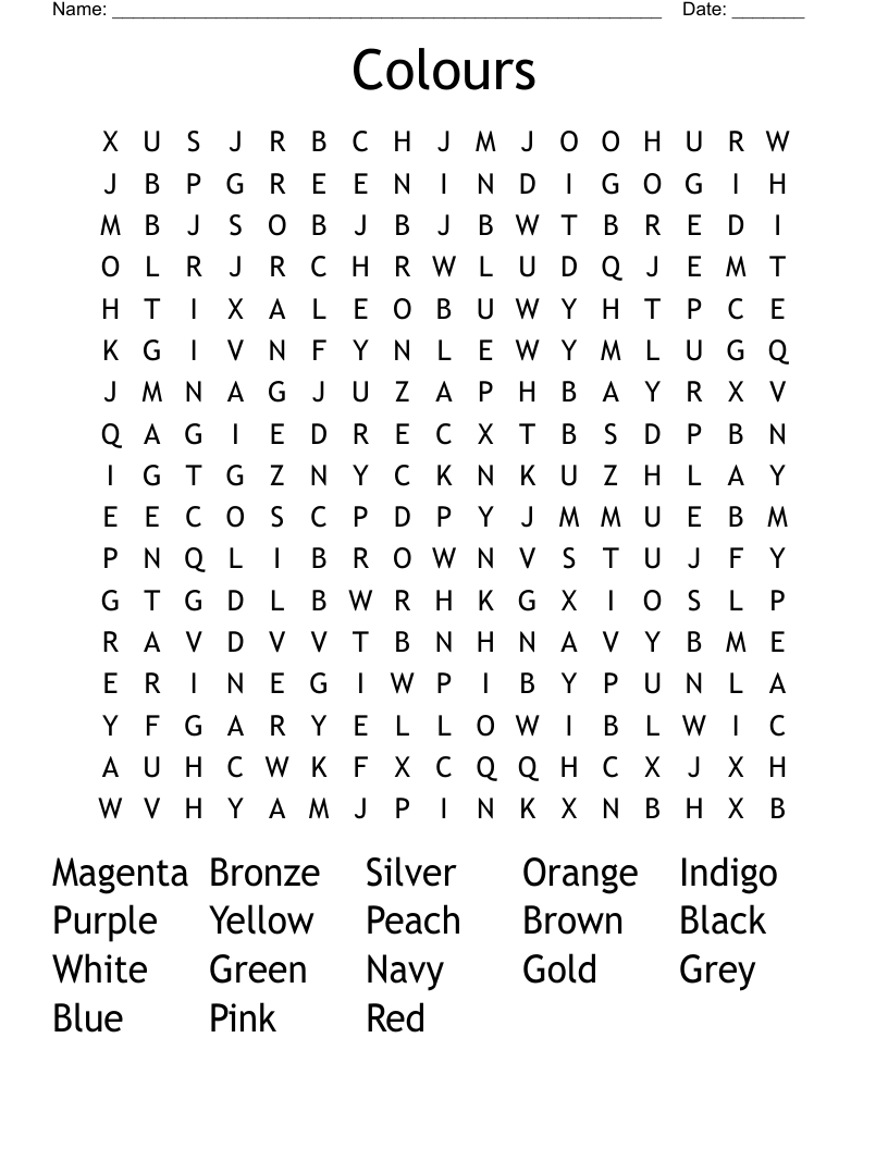 Colours Word Search