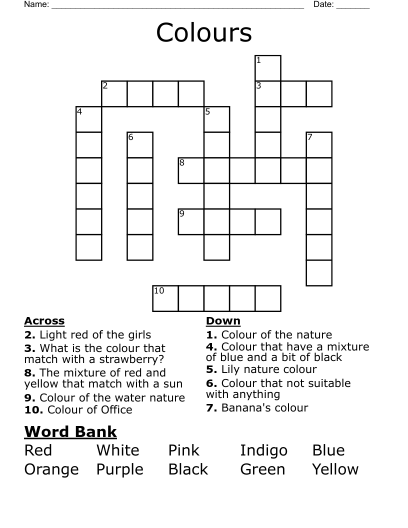 Colours Crossword